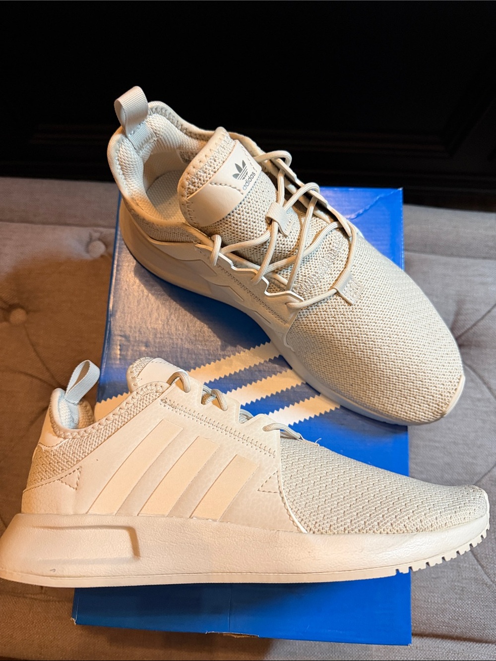 adidas Kids Cream Knit Sneakers with Lace-Up